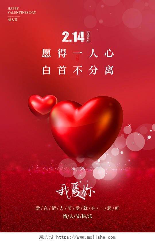 红色高档情人节宣传海报214情人节